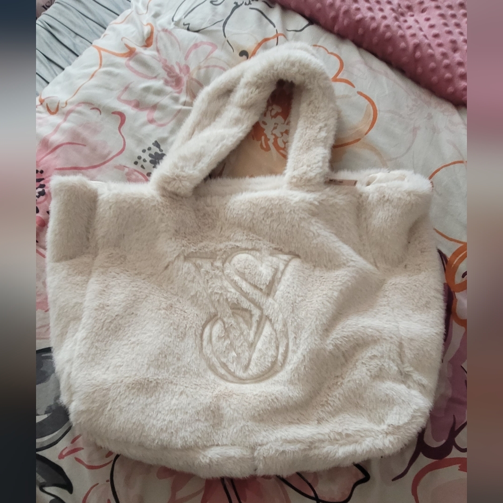Victoria's Secret Cream Faux Fur Tote
